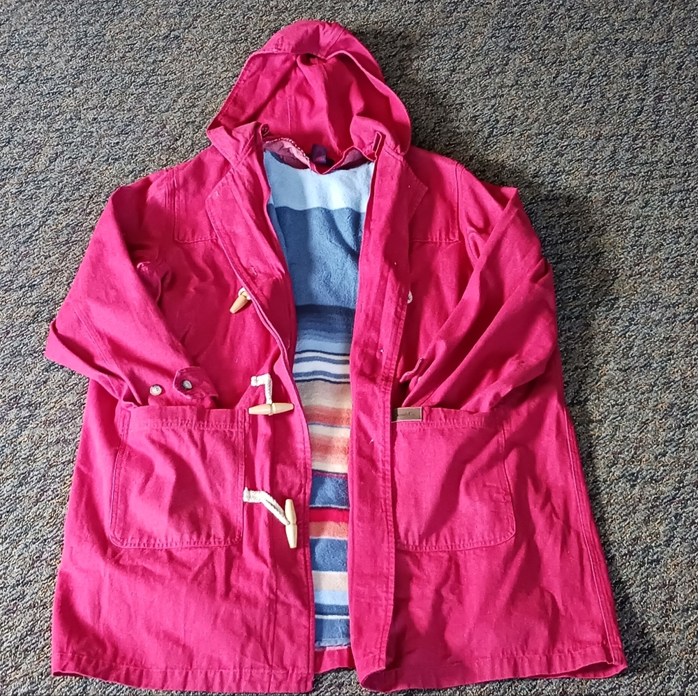 Denim & Company Red Cotton Canvas & Fleece Lined Overcoat w Wooden Toggles- 2x